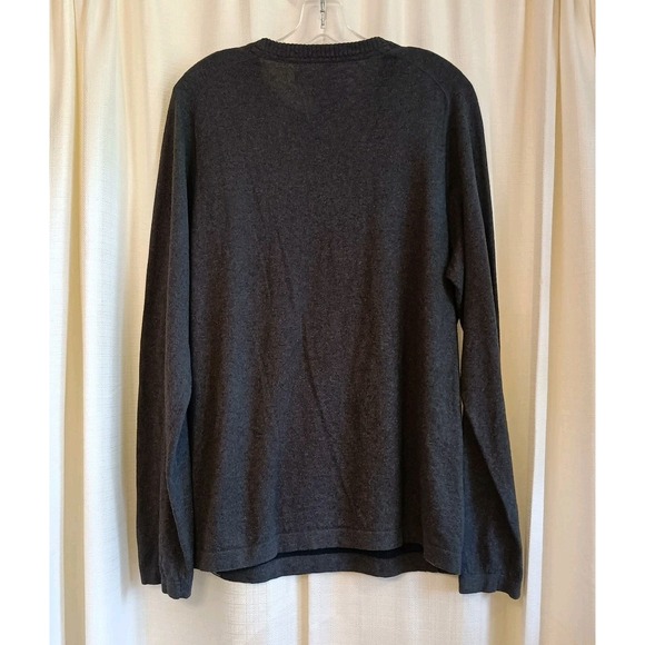 Eddie Bauer Men's Size L Merino Wool Navy Gray Crew Neck Sweater Waffle Front - Picture 7 of 7